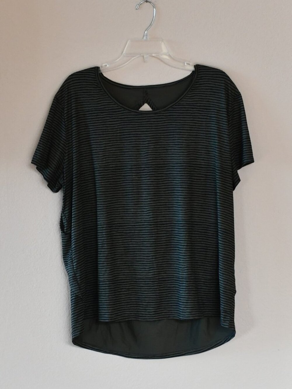 Champion Womens Black Striped Open Back Athletic Short Sleeve Performance Top XL